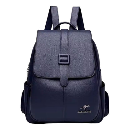 Mochila Para Mujer De Eco Cuero Grande Casual Urbana Dama Azul Liso