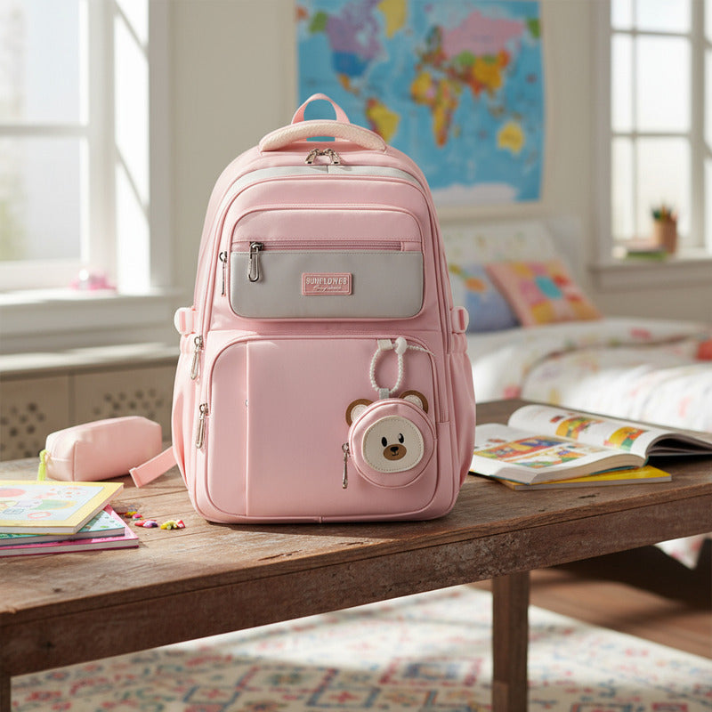 Mochila Escolar Liceal Unisex Grande Impermeable Para Viaje Rosa Liso