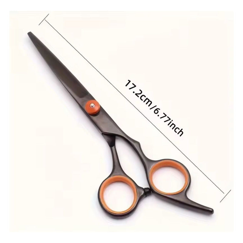 Kit De Tijeras Para Peluquería Navaja Y Peines Profesional Negro Y Naranja