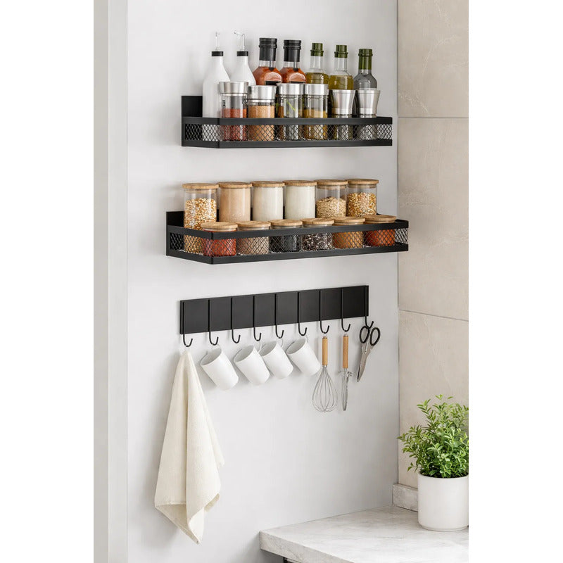 Organizador De Cocina Estante Magnético Set X 3 Resistente Negro