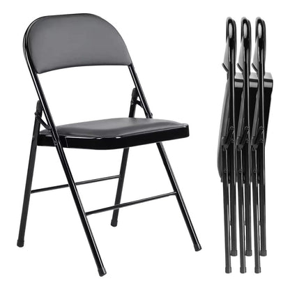 Silla Plegable De Acero Acolchonada Eco Cuero Resistente X4 Negro