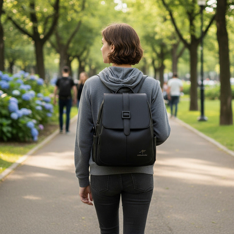 Mochila Para Mujer De Eco Cuero Grande Casual Urbana Dama Negro Liso