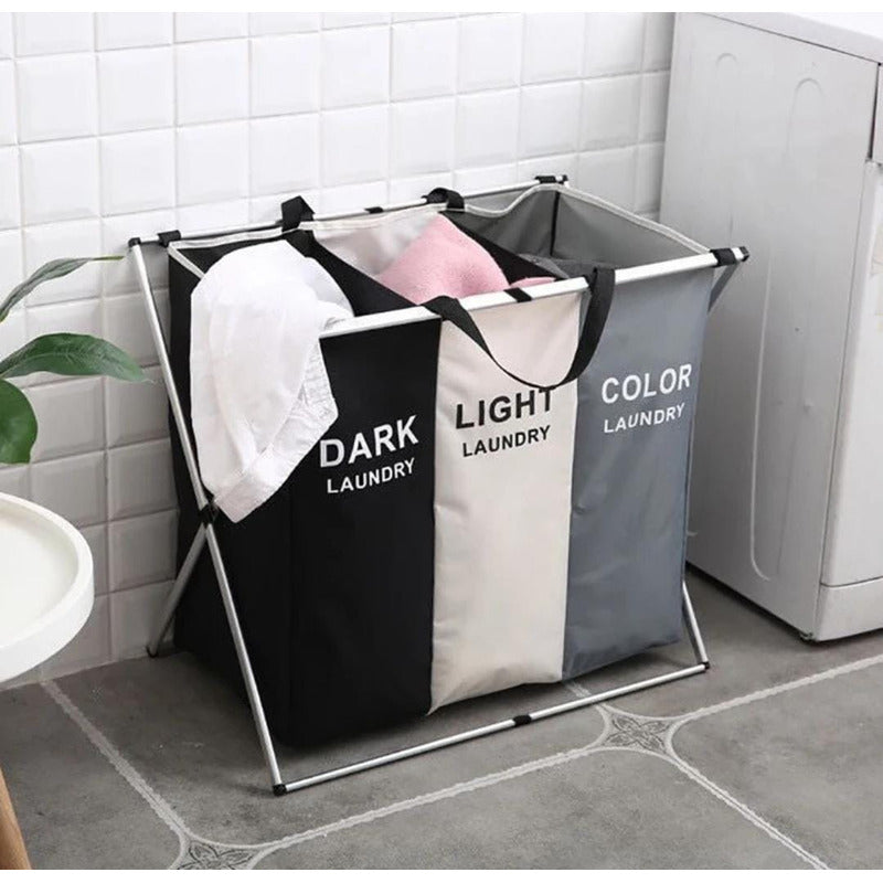 Canasto Ropa Sucia Cesto Organizador Plegable 3 Divisiones Blanco Negro Y Color 3 Divisiones