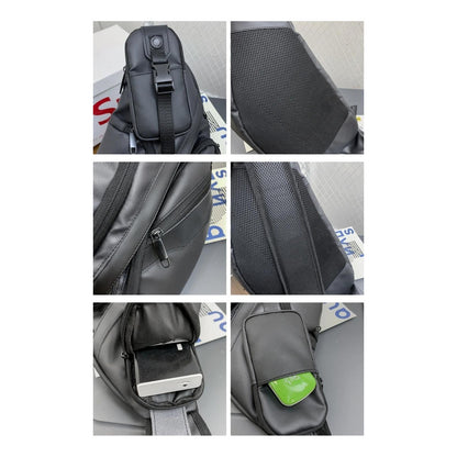 Mochila Cruzada Eco Cuero Impermeable Bandolera Pecho 1 Tira Negro Liso