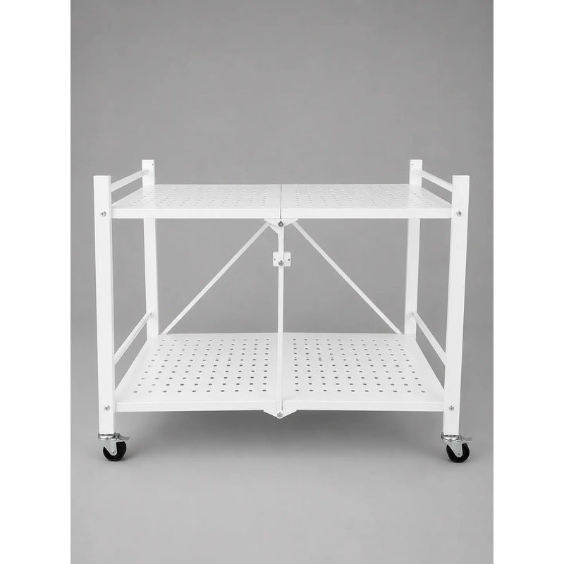 Estantería Metálica 2 Niveles Plegable Con Ruedas Resistente Blanco