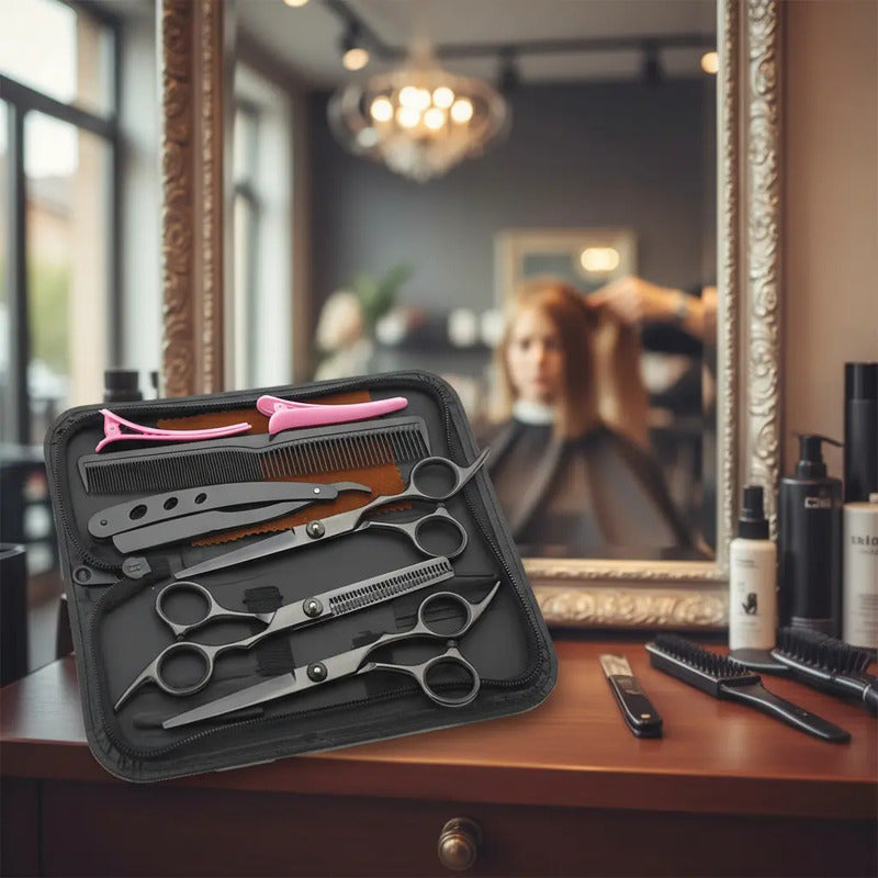Tijeras De Peluqueria Profesional Set X3 Con Estuche  Negro