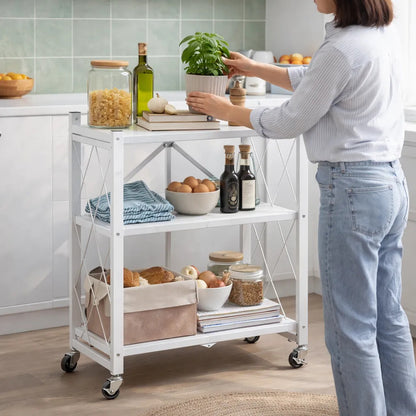Estantería Plegable Metálica 3 Niveles Con Ruedas Resistente Blanco