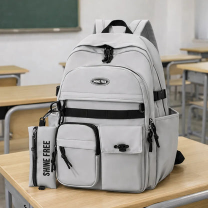 Mochila Escolar Liceal Facultad Urbana Impermeable Moderna Gris Liso