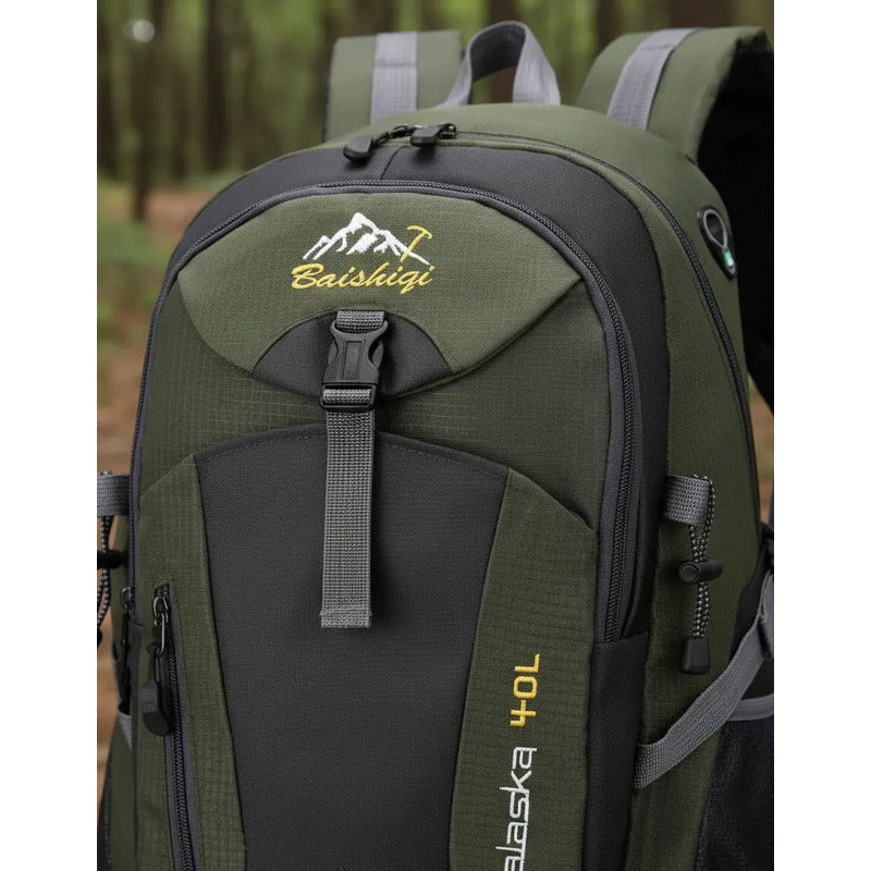 Mochila Deportiva Impermeable Reforzada Camping Trekking 40l Verde Oscuro Liso