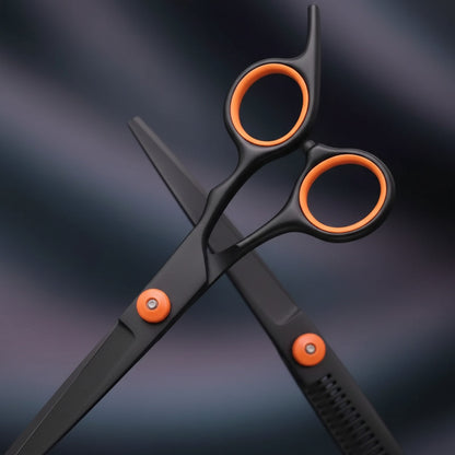 Kit De Tijeras Para Peluquería Navaja Y Peines Profesional Negro Y Naranja