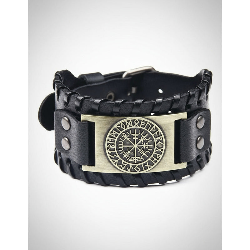 Pulsera De Eco Cuero Modelo Enchapado Vikingo Para Hombre