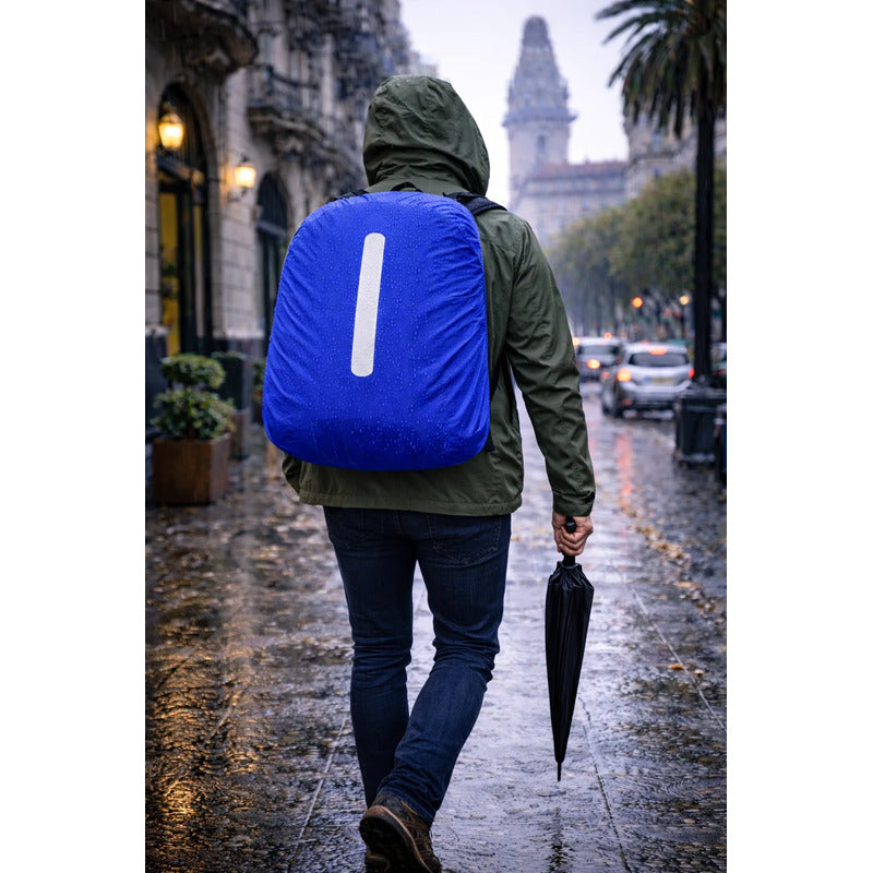Funda Protectora Impermeable Para Mochila 55lts Reflectante Azul Liso