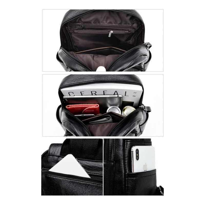 Mochila Dama Bolso Mujer Cuerina Eco Cuero Bolsillo Solapac3
