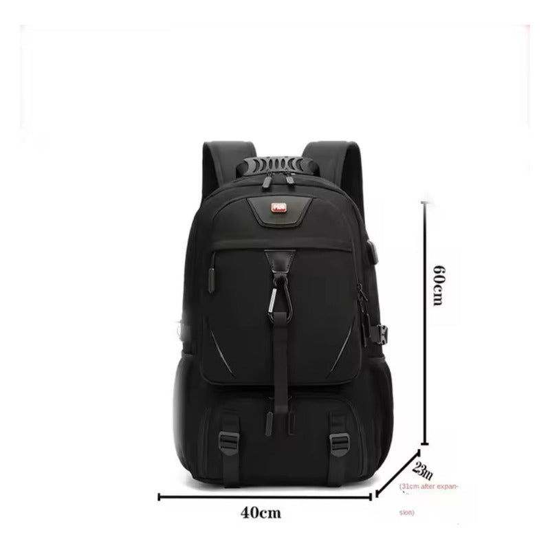 Mochila De Viaje Y Trabajo Impermeable Expandible 45l Negra Negro Liso