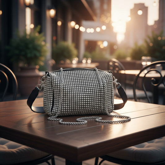 Cartera De Mano Brillos Negra Elegante Fiesta Mujer Noche Dorado