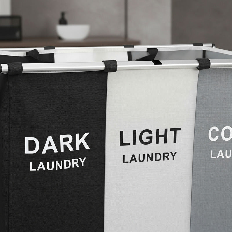 Canasto Ropa Sucia Cesto Organizador Plegable 3 Divisiones Blanco Negro Y Color 3 Divisiones
