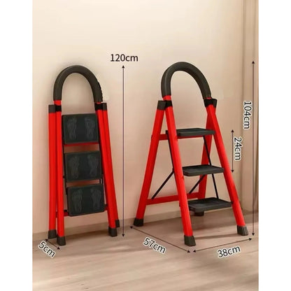 Escalera Antideslizante 3 Escalones Plegable Peldaños Anchos Rojo