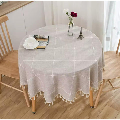 Mantel De Lino Y Algodón Redondo 150cm Nórdico Elegante Moda Beige