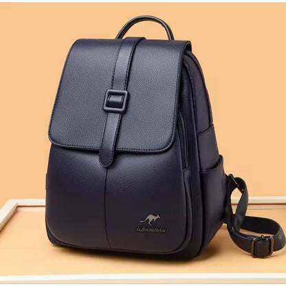 Mochila Para Mujer De Eco Cuero Grande Casual Urbana Dama Azul Liso