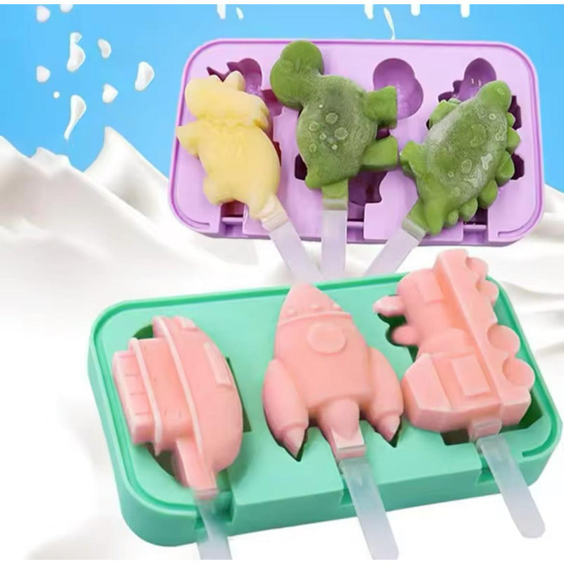 Molde De Silicona Para Paletas De Helado 3 Espacios Variado