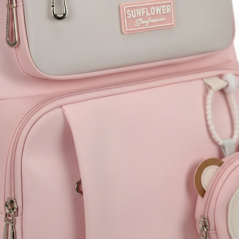 Mochila Escolar Liceal Unisex Grande Impermeable Para Viaje Rosa Liso