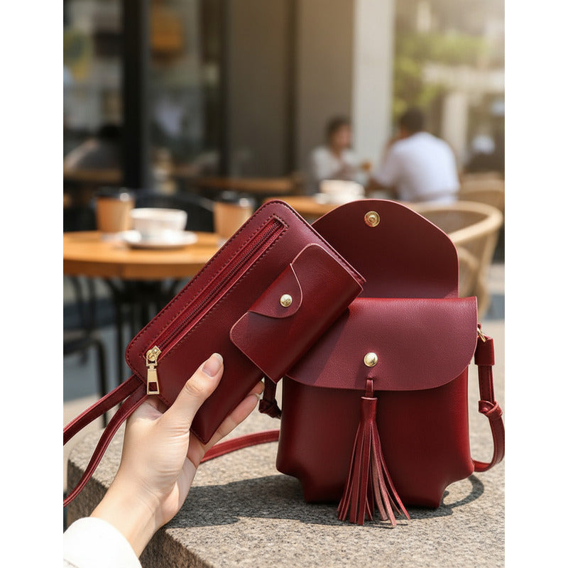 Set De Cartera X4 Bolso Monedero Billetera Eco Cuero Dama 1