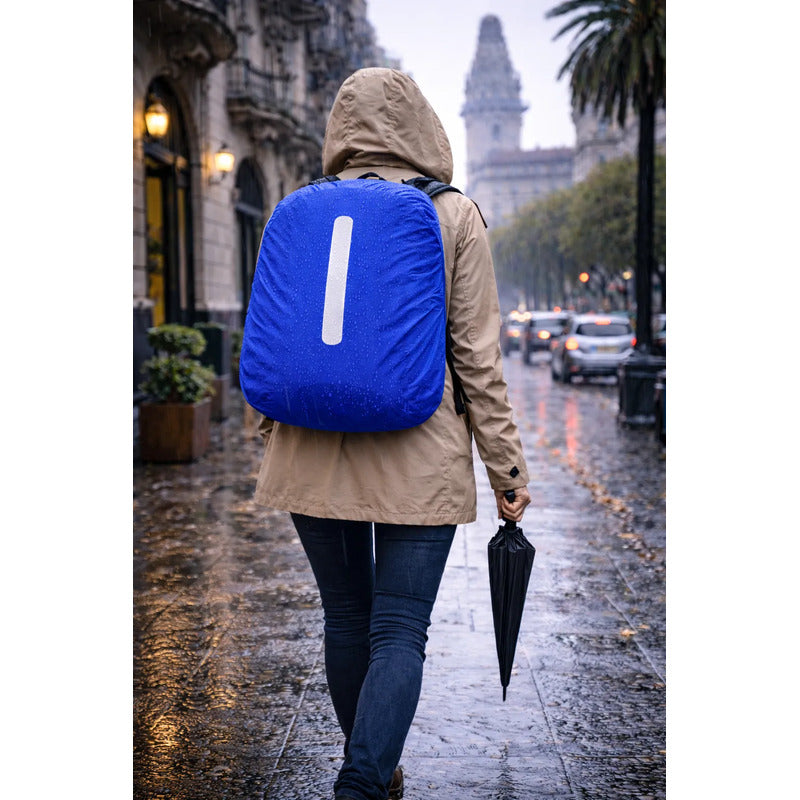 Funda Protectora Impermeable Para Mochila 55lts Reflectante Azul Liso