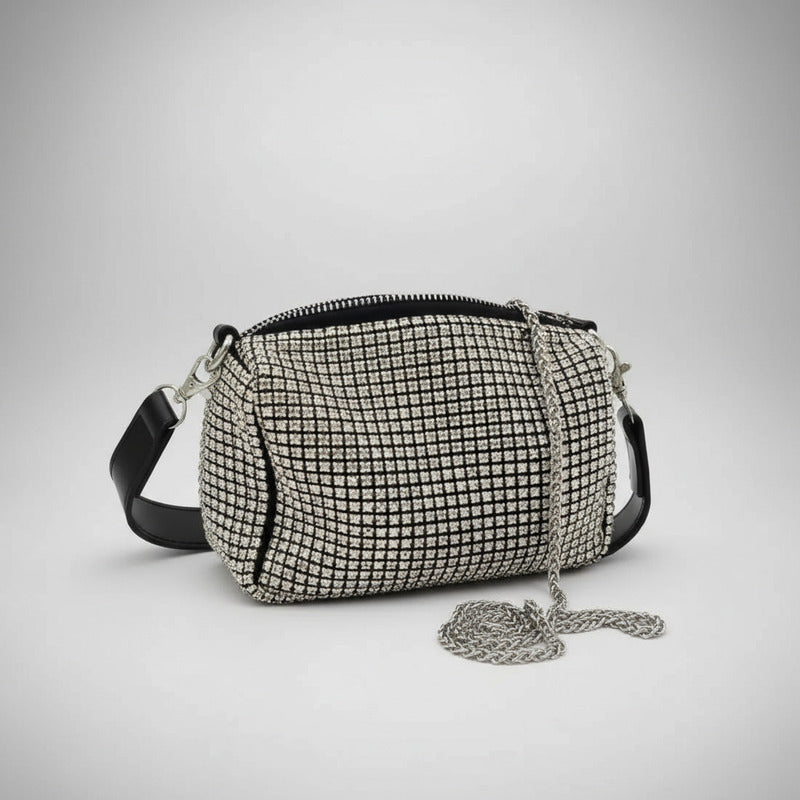 Cartera De Mano Brillos Negra Elegante Fiesta Mujer Noche Dorado
