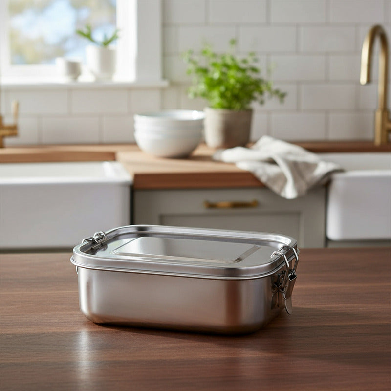 Recipiente Vianda Acero Inoxidable Contenedor Hermético Med Plateado