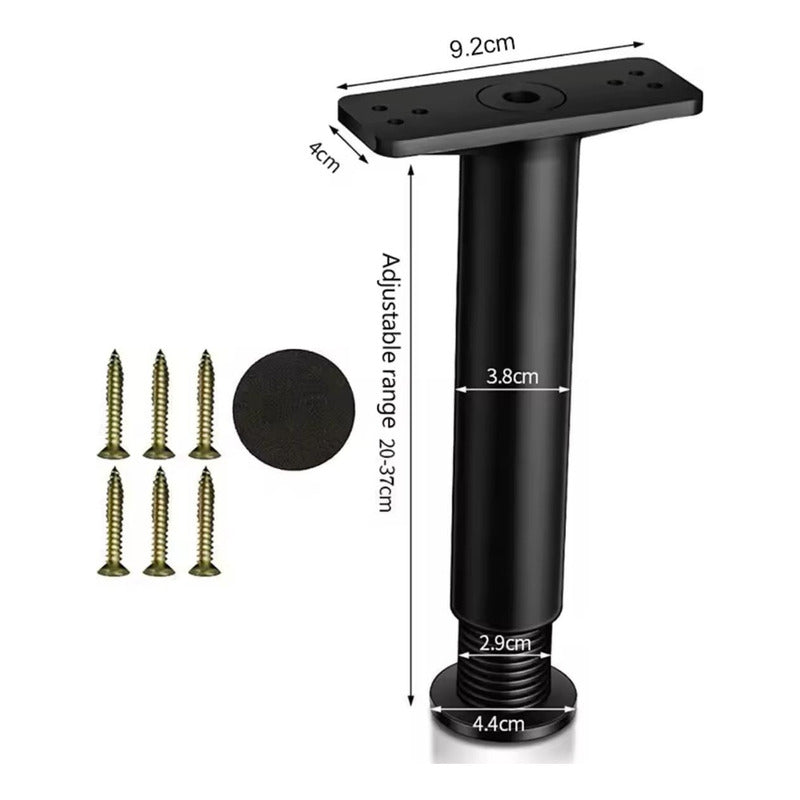 Patas Ajustables Para Cama Y Mesa X4 Unid Negra 20 A 35 Cm