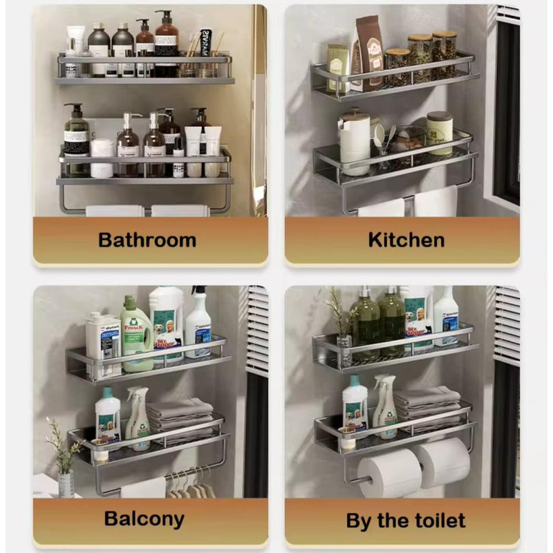 Estante Organizador De Baño Y Cocina Dos Pisos Ducha Repisa Negro