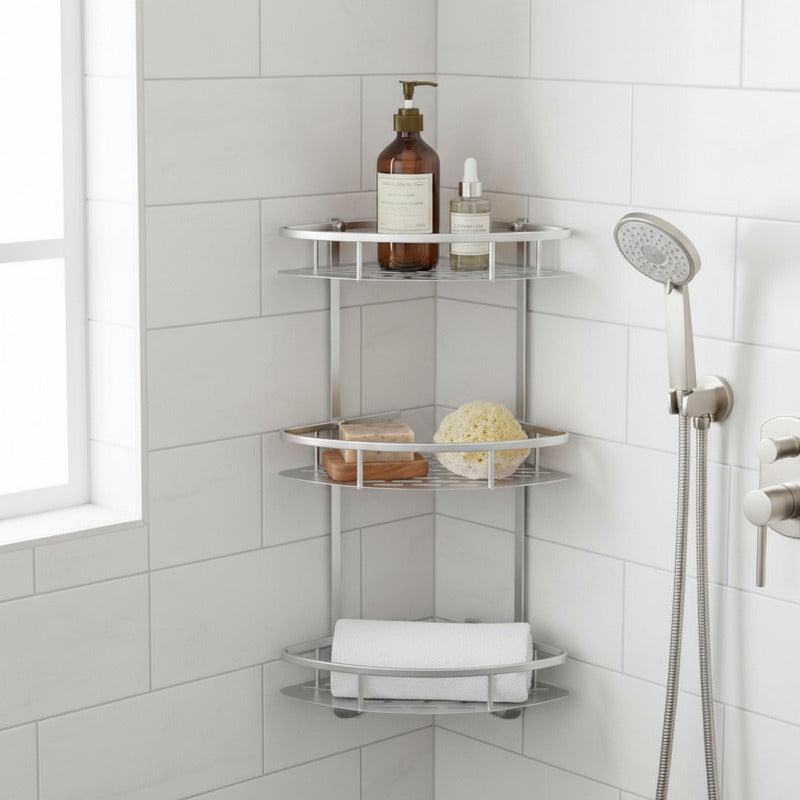 Esquinero Organizador Repisa De Baño Ducha Tres Estantes  Plateado