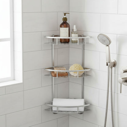 Esquinero Organizador Repisa De Baño Ducha Tres Estantes  Plateado