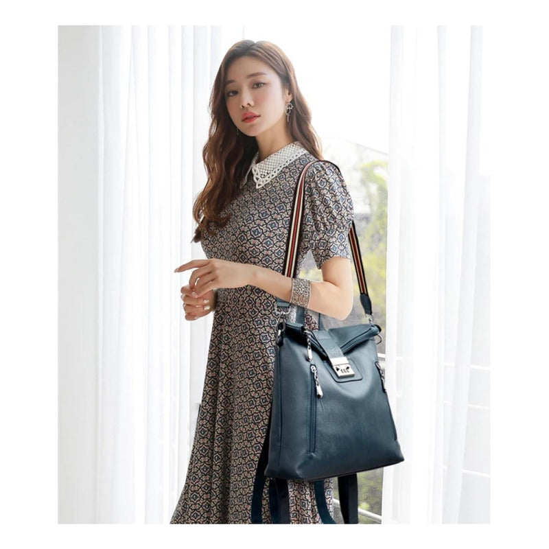 Mochila Cartera Bolso Antirrobo Eco Cuero Moda Dama Numérica