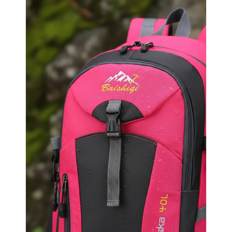 Mochila Deportiva Impermeable Reforzada Camping Trekking 40l Fucsia Liso