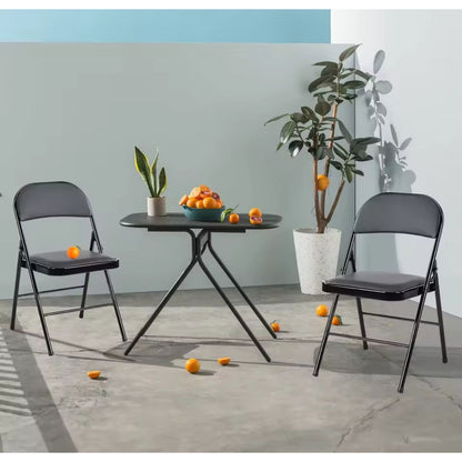 Silla Plegable De Acero Acolchonada Eco Cuero Resistente Negro
