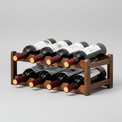 Botellero De Vino Para 8 Botellas 2 Niveles De Bambu Estante Marrón