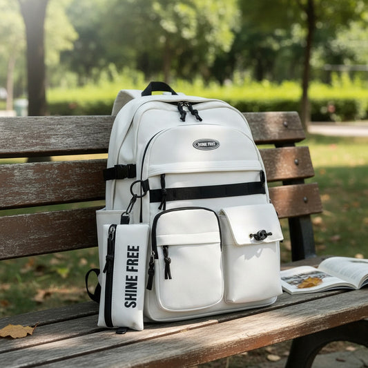 Mochila Escolar Liceal Facultad Urbana Impermeable Moderna Blanco Liso