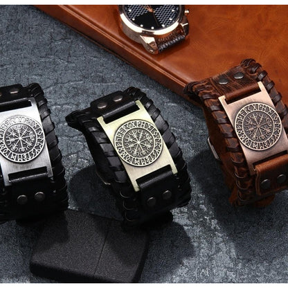 Pulsera De Eco Cuero Modelo Enchapado Vikingo Para Hombre