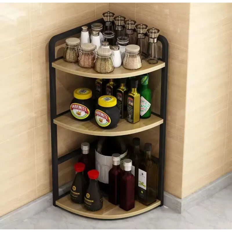 Estante Esquinero Organizador De Cocina 3 Niveles Multiuso Marrón