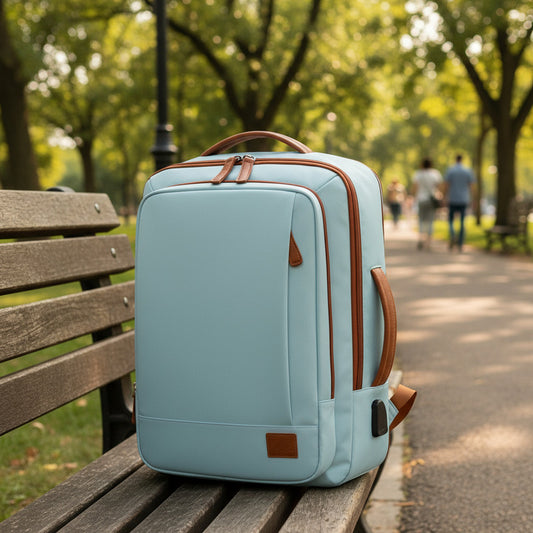 Mochila Antirrobo Usb Expansible Impermeable Trabajo Escolar Celeste