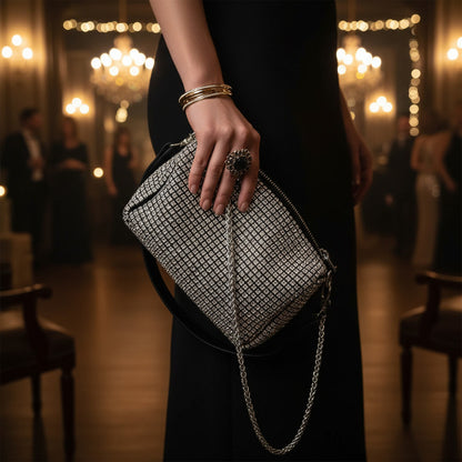 Cartera De Mano Brillos Negra Elegante Fiesta Mujer Noche Dorado