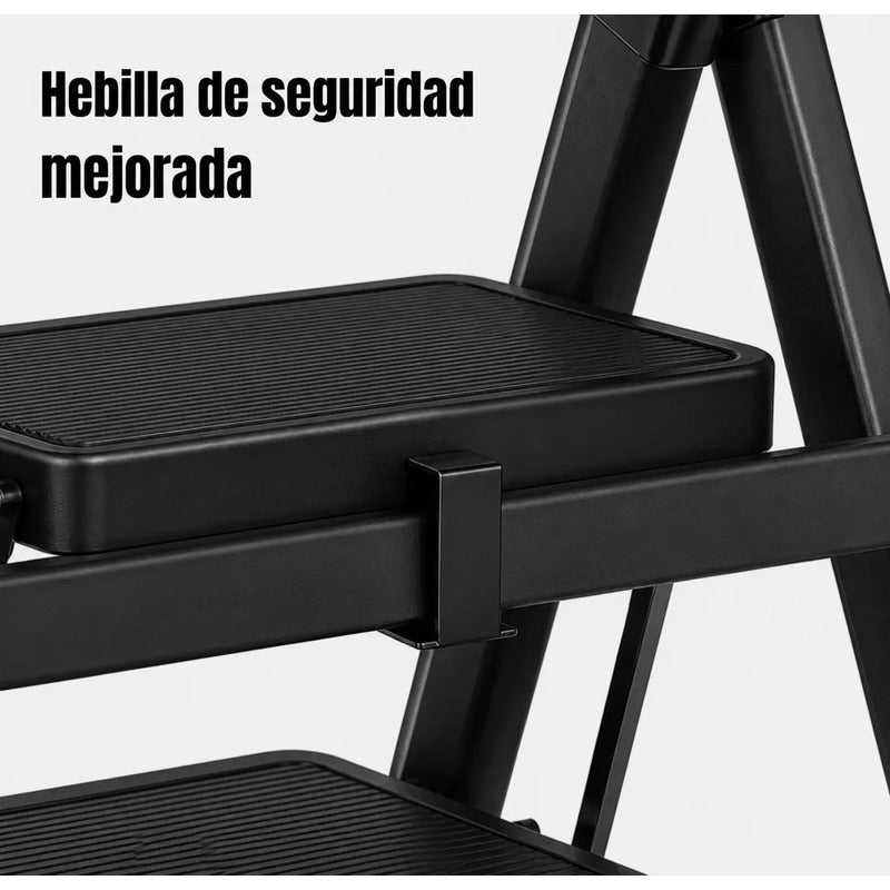 Escalera Antideslizante 3 Escalones Plegable Peldaños Anchos Negro
