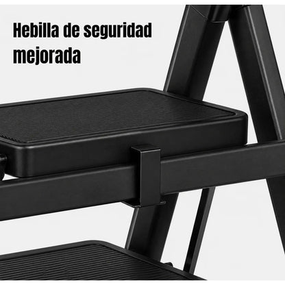 Escalera Antideslizante 3 Escalones Plegable Peldaños Anchos Negro