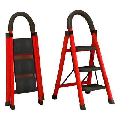 Escalera Antideslizante 3 Escalones Plegable Peldaños Anchos Rojo