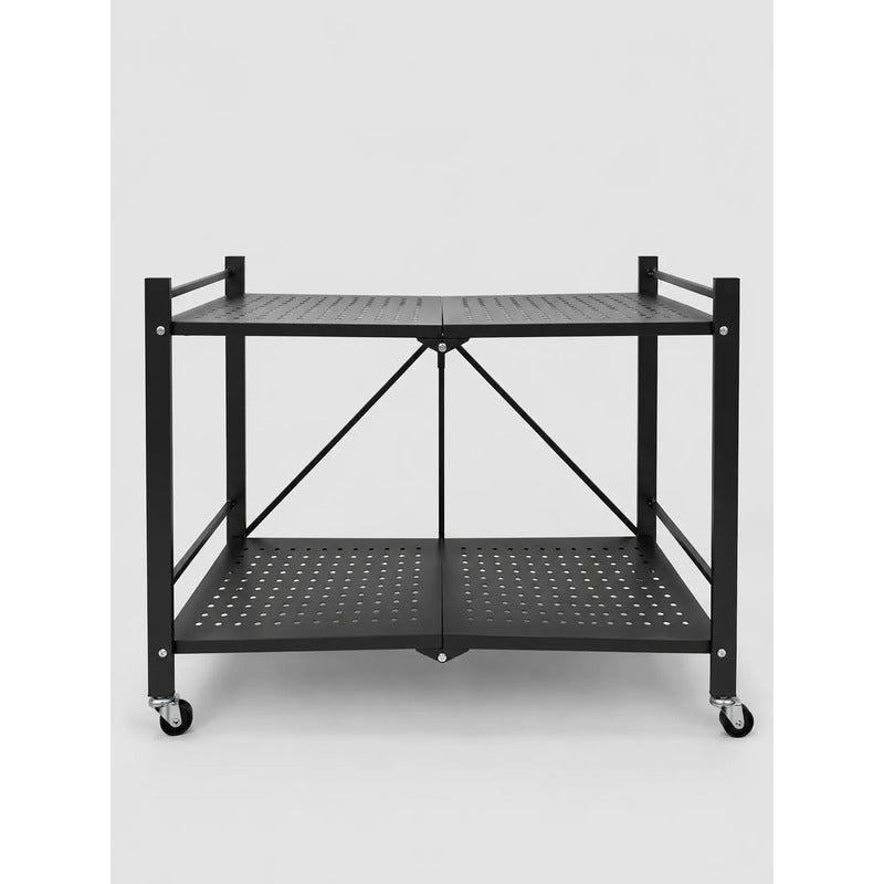 Estantería Metálica 2 Niveles Plegable Con Ruedas Resistente Negro