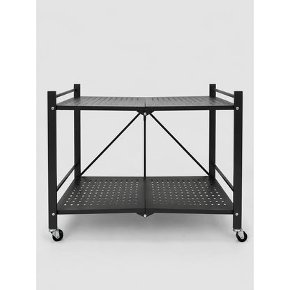Estantería Metálica 2 Niveles Plegable Con Ruedas Resistente Negro