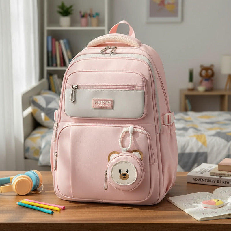 Mochila Escolar Liceal Unisex Grande Impermeable Para Viaje Rosa Liso