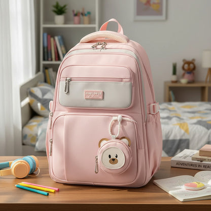 Mochila Escolar Liceal Unisex Grande Impermeable Para Viaje Rosa Liso