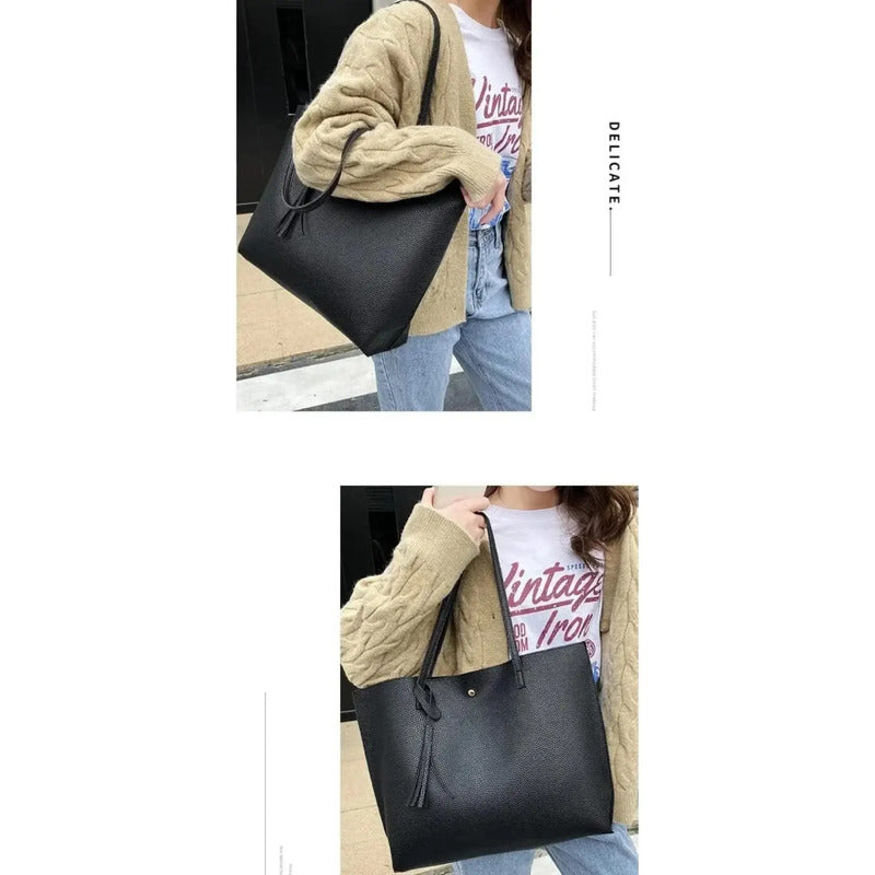 Cartera Mujer Bolso Dama Grande De Mano Cuerina Eco Cuero 1 Rosa Lisa